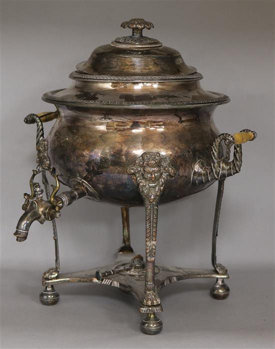 A Regency Sheffield plated two handled tea urn, height 43cm